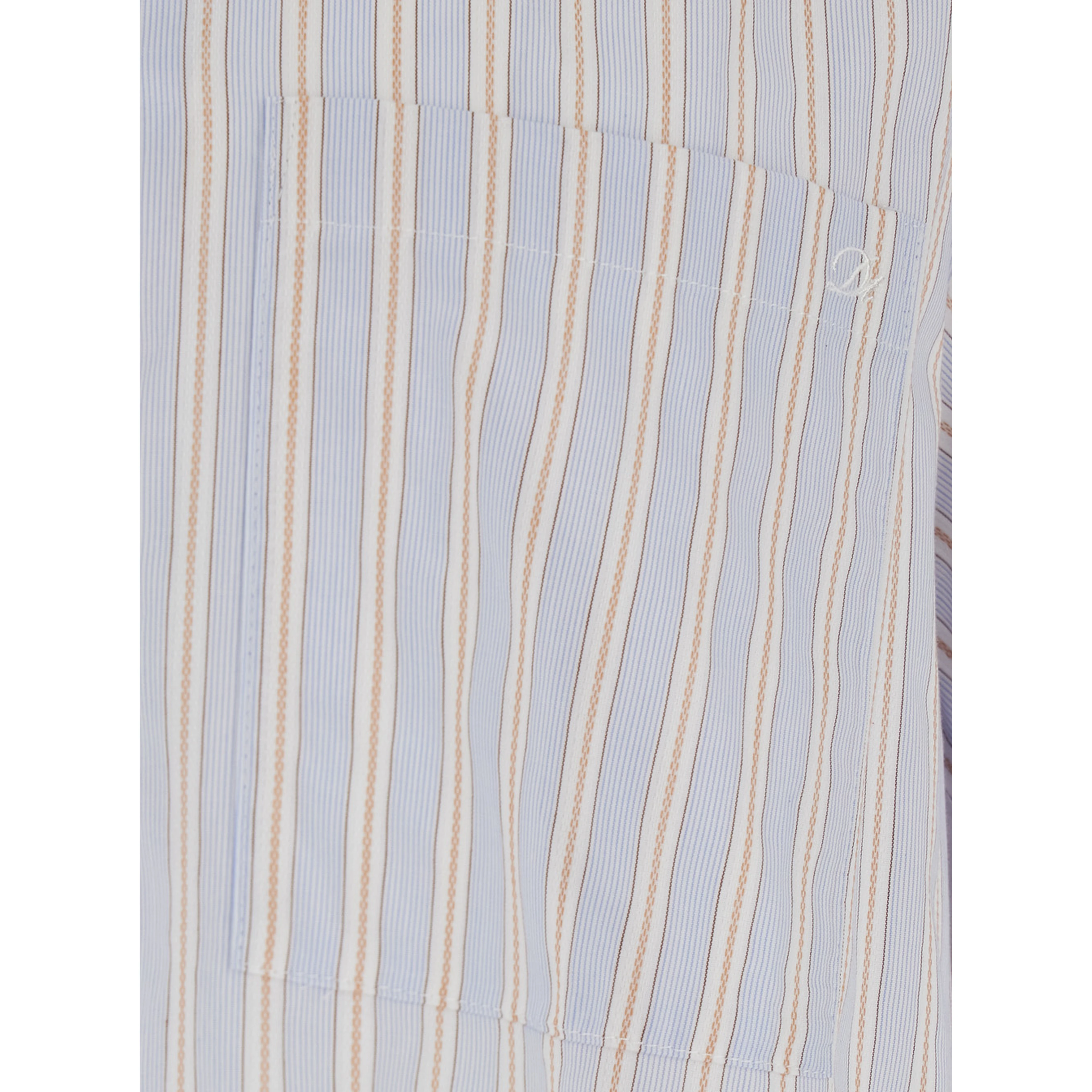 Beige Shirt with Open Collar and All-Over Striped Motif in Cotton for Men