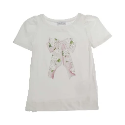 White Stretch Cotton Crew Neck T-Shirt with Rhinestone Decoration for Girls