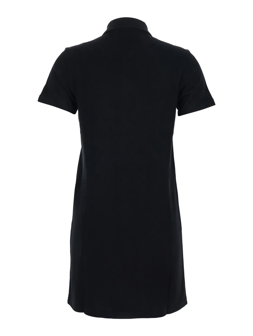 Black Cotton Embroidered Pique Polo Dress