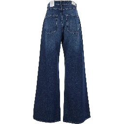 Blue Jeans with Wide Leg and Logo Patch on the Rear in Denim Woman