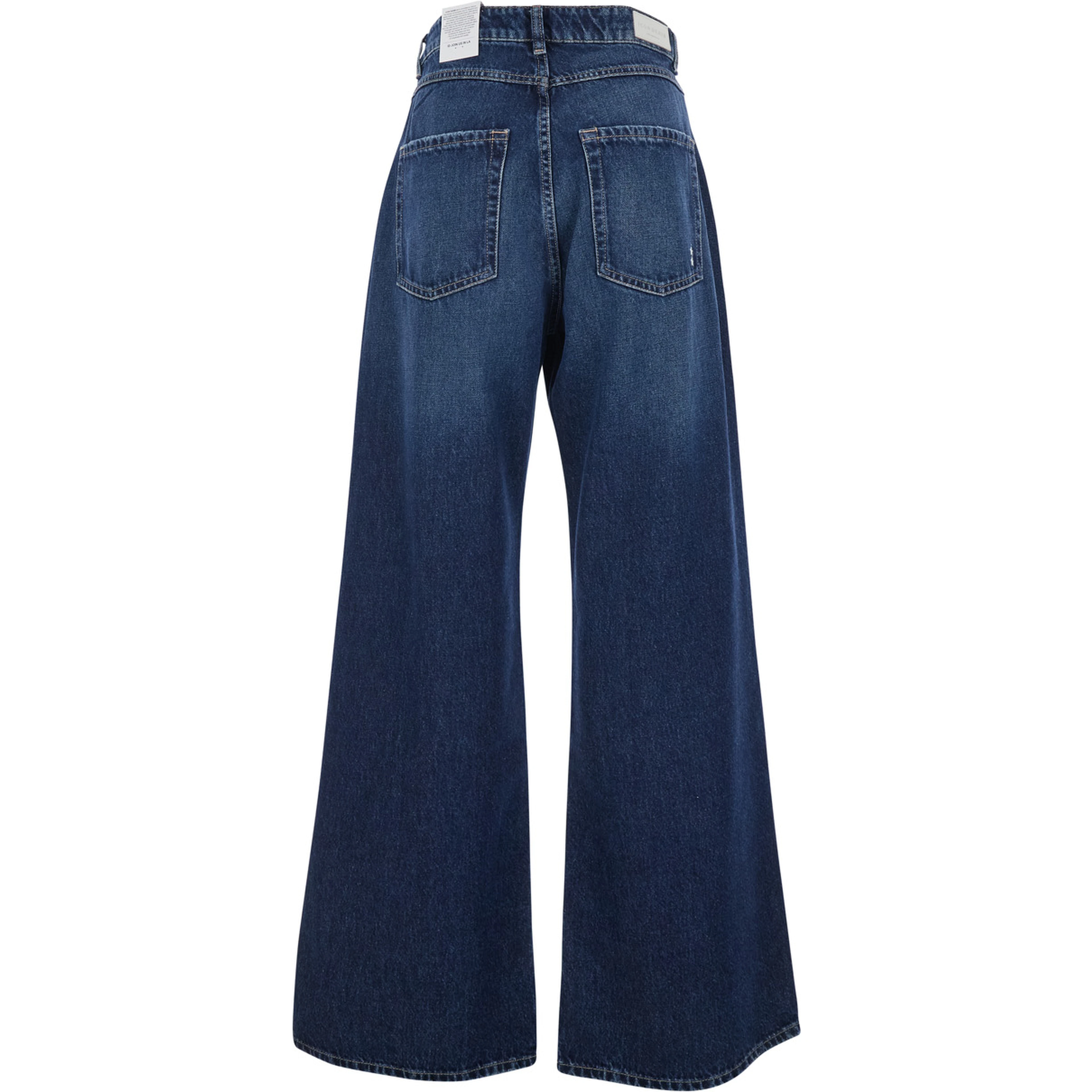 Blue Jeans with Wide Leg and Logo Patch on the Rear in Denim Woman