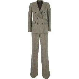grey suit  Double-breasted in linen blend for women
