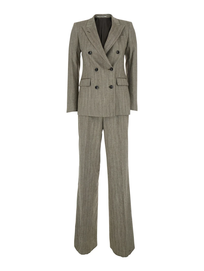 grey suit Double-breasted in linen blend for women