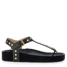 Enore Black Sandals with Stud Details in Leather Woman