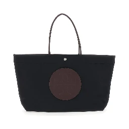 Ella Twist Tote Bag with Two Top Handles and Logo on Front in Black Ecoleather for Women