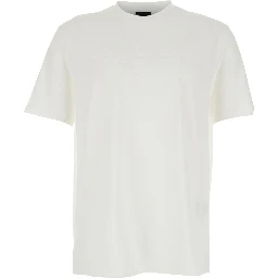 Crew Neck T-Shirt Emporio Armani with Logo Embroidery on the Front in White Cotton for Men