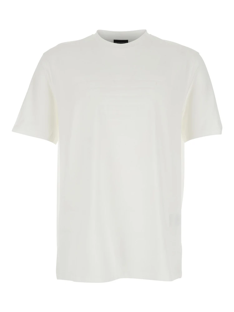 Crew Neck T-Shirt Emporio Armani with Logo Embroidery on the Front in White Cotton for Men