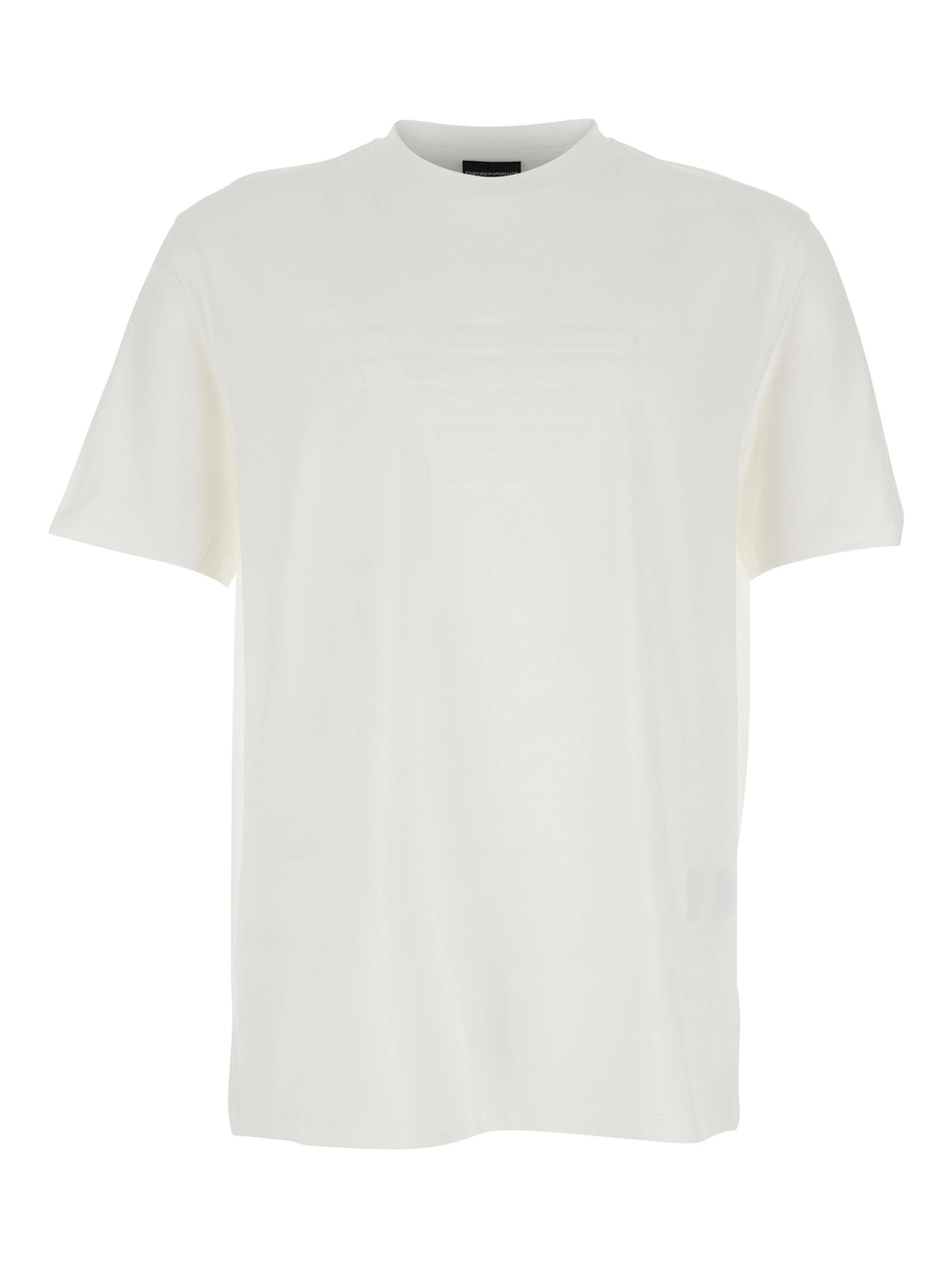 Crew Neck T-Shirt Emporio Armani with Logo Embroidery on the Front in White Cotton for Men