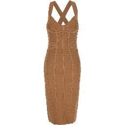 Beige Sleeveless Sheath Dress with Zip Closure on the Back and 3D Effect in Viscose Blend for Women
