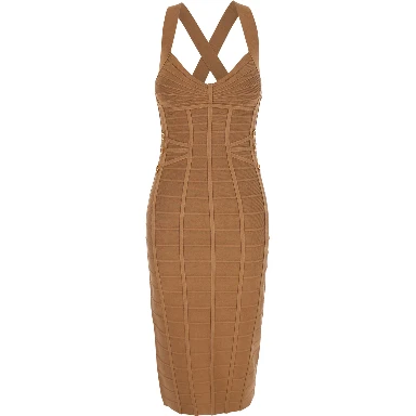 Beige Sleeveless Sheath Dress with Zip Closure on the Back and 3D Effect in Viscose Blend for Women