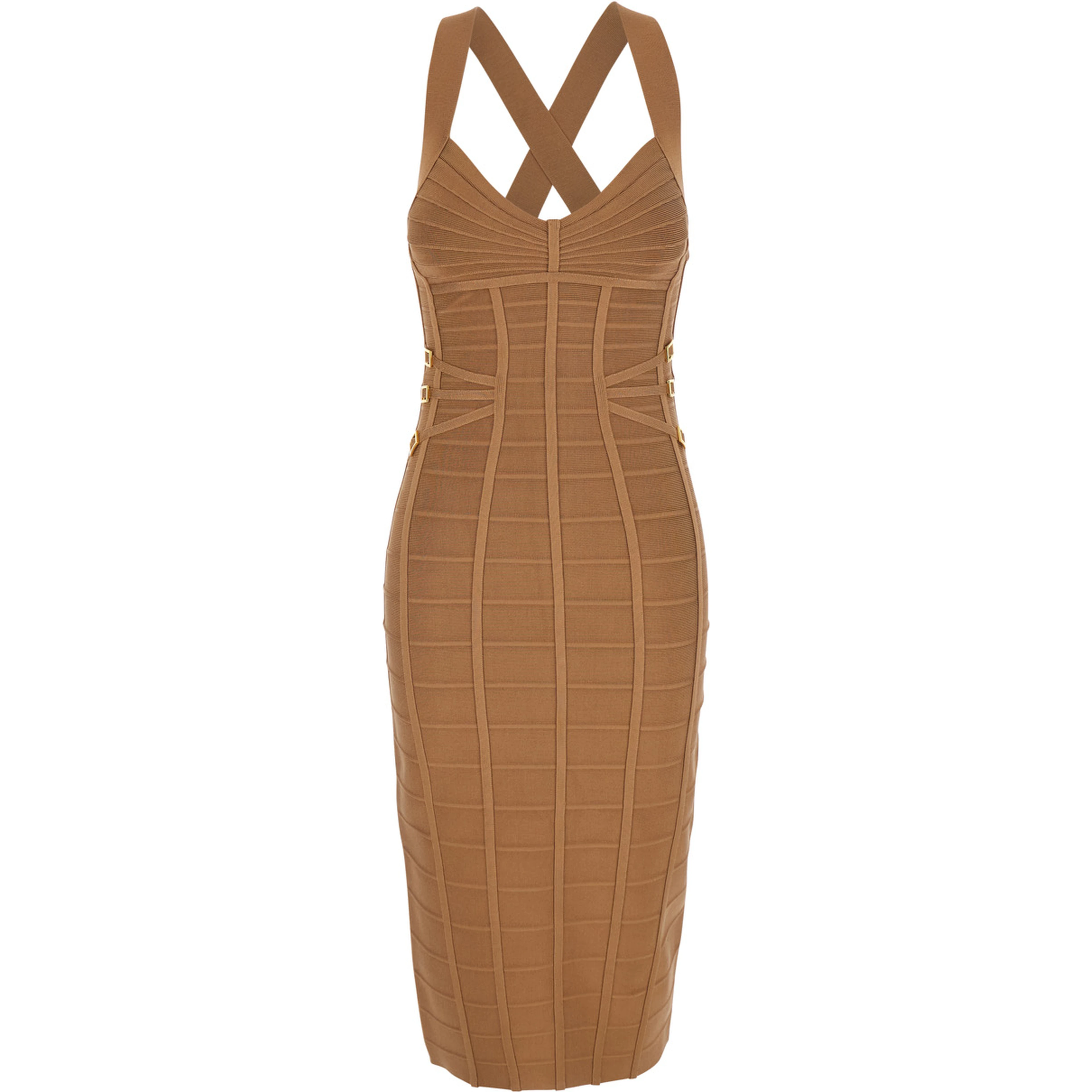 Beige Sleeveless Sheath Dress with Zip Closure on the Back and 3D Effect in Viscose Blend for Women