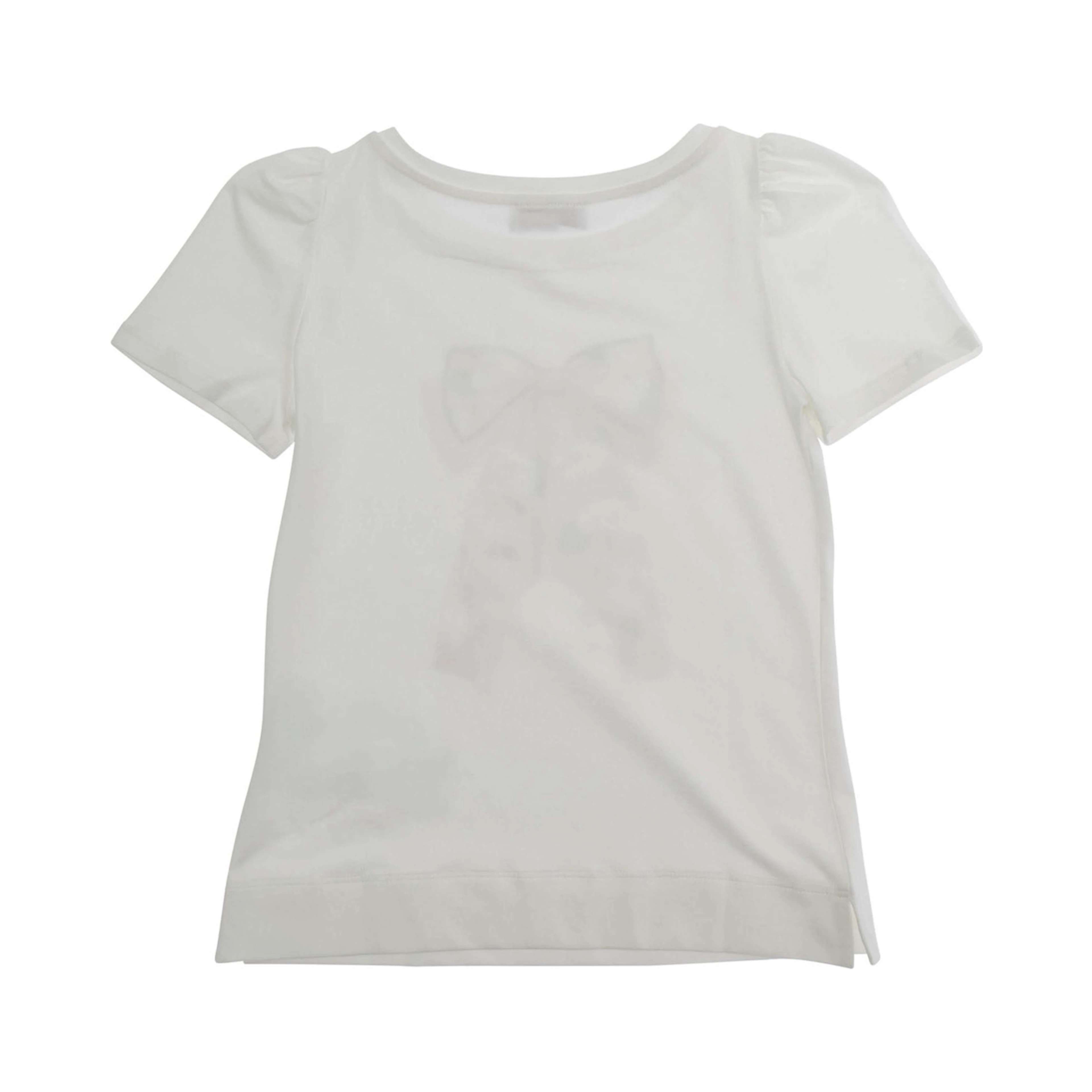 White Stretch Cotton Crew Neck T-Shirt with Rhinestone Decoration for Girls