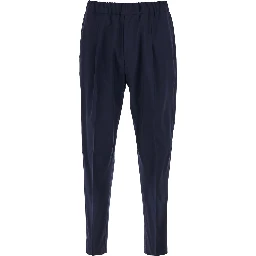 Blue Pants with Side Pockets and Elastic Waist in Wool Blend for Men