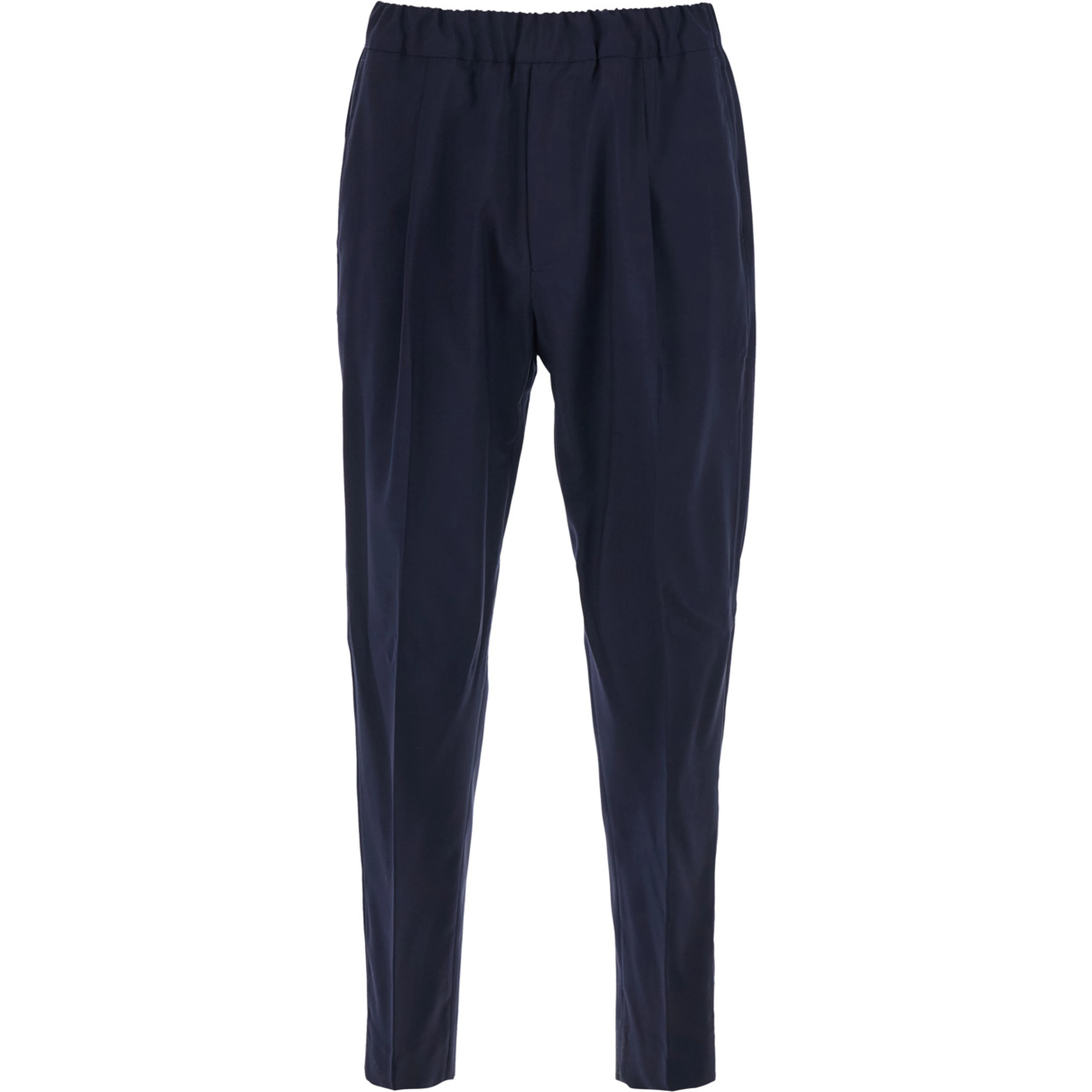 Blue Pants with Side Pockets and Elastic Waist in Wool Blend for Men