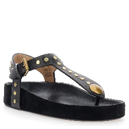 Enore Black Sandals with Stud Details in Leather Woman