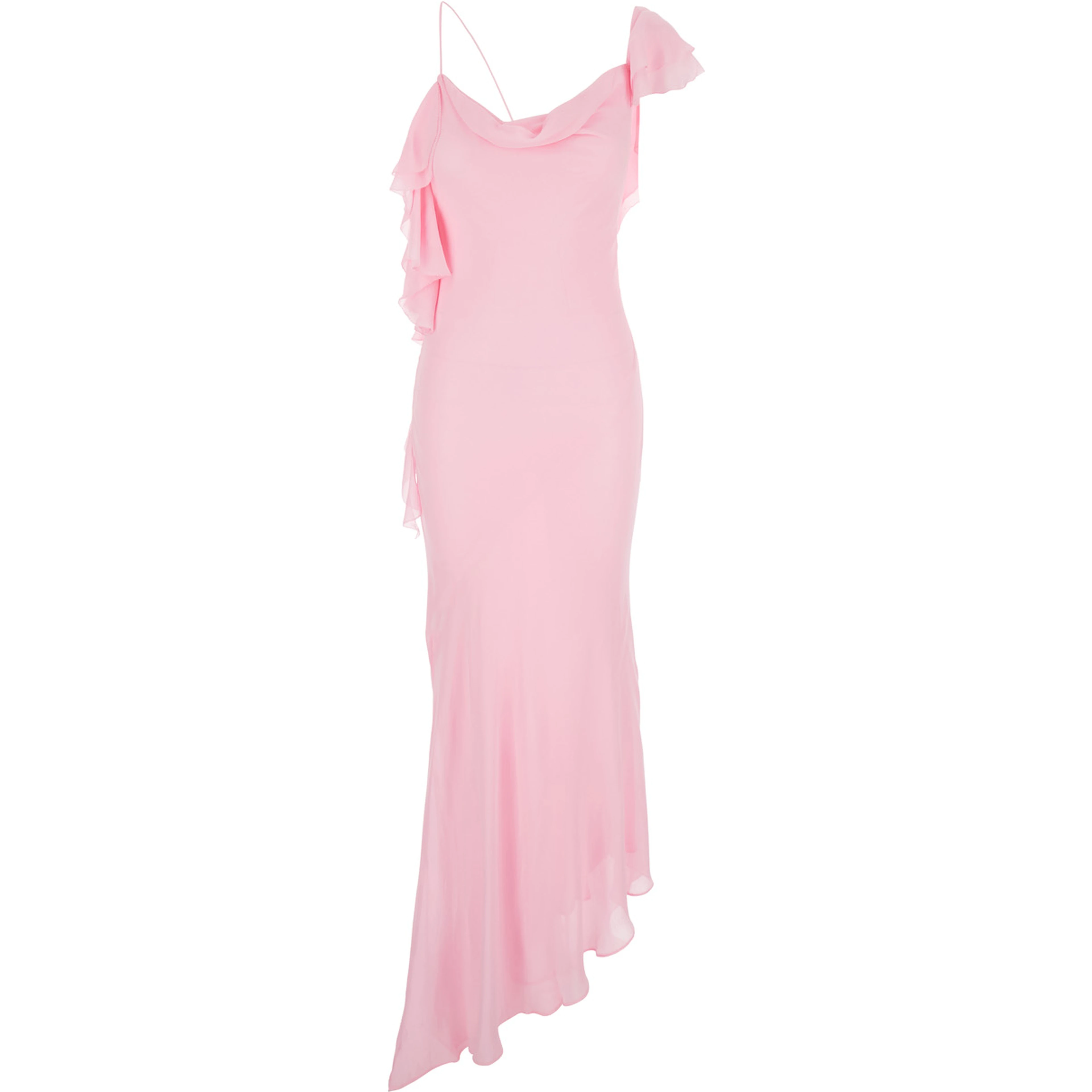 Pink Long Dress with Ruffles in Georgette for Women