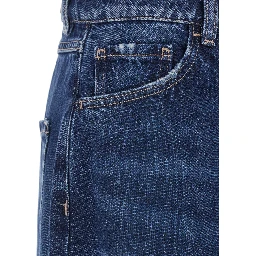 Blue Jeans with Wide Leg and Logo Patch on the Rear in Denim Woman