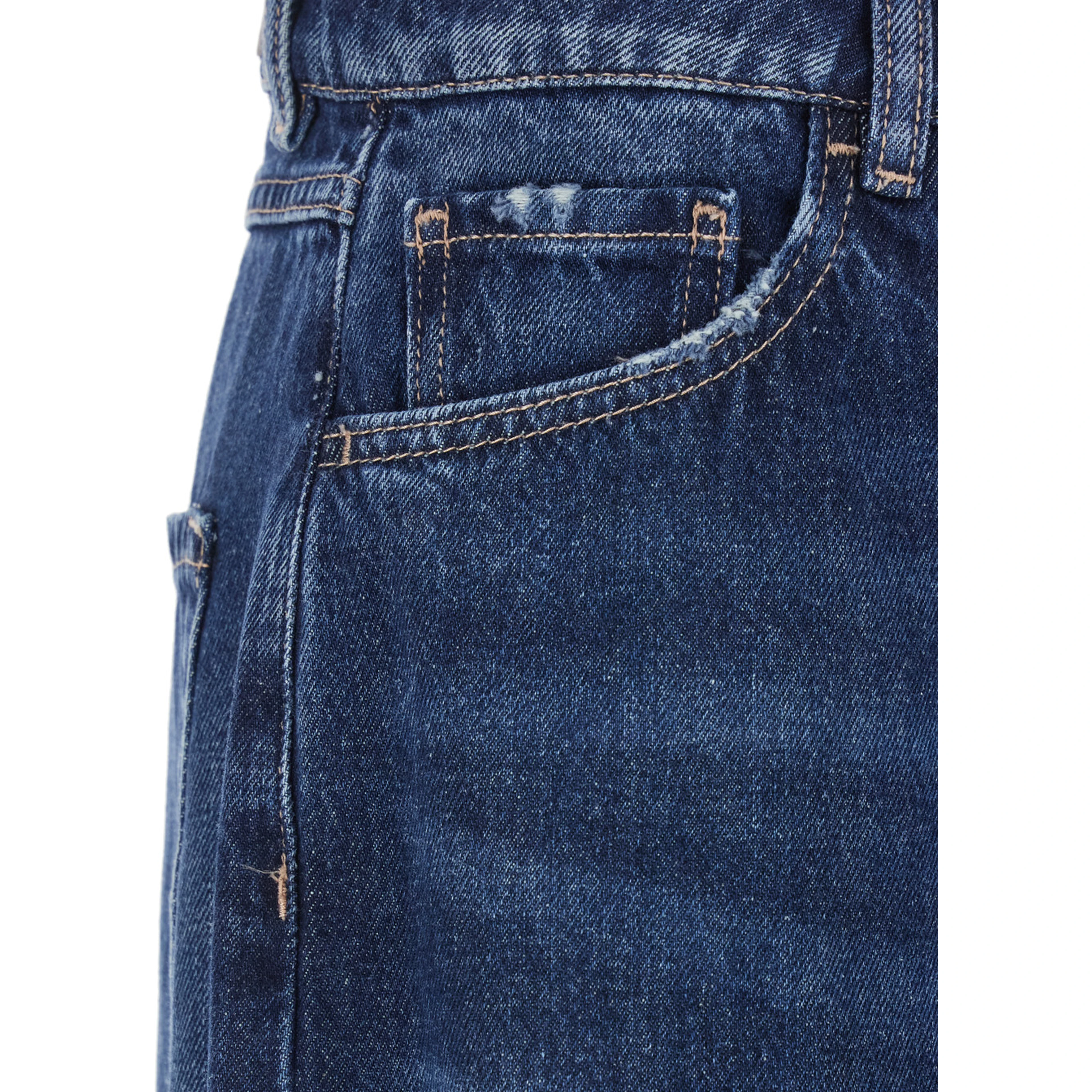 Blue Jeans with Wide Leg and Logo Patch on the Rear in Denim Woman