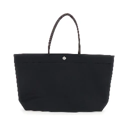 Ella Twist Tote Bag with Two Top Handles and Logo on Front in Black Ecoleather for Women