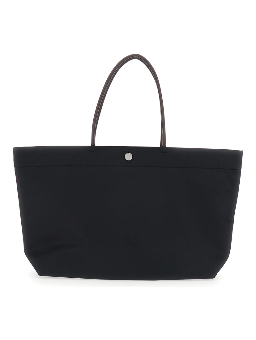 Ella Twist Tote Bag with Two Top Handles and Logo on Front in Black Ecoleather for Women