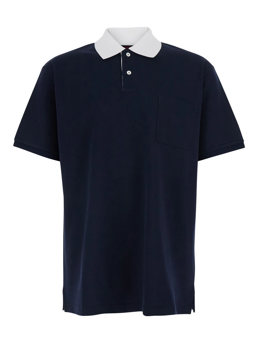 Blue T-Shirt PIQUET + WEB with Round Neck and Short Sleeves for Men