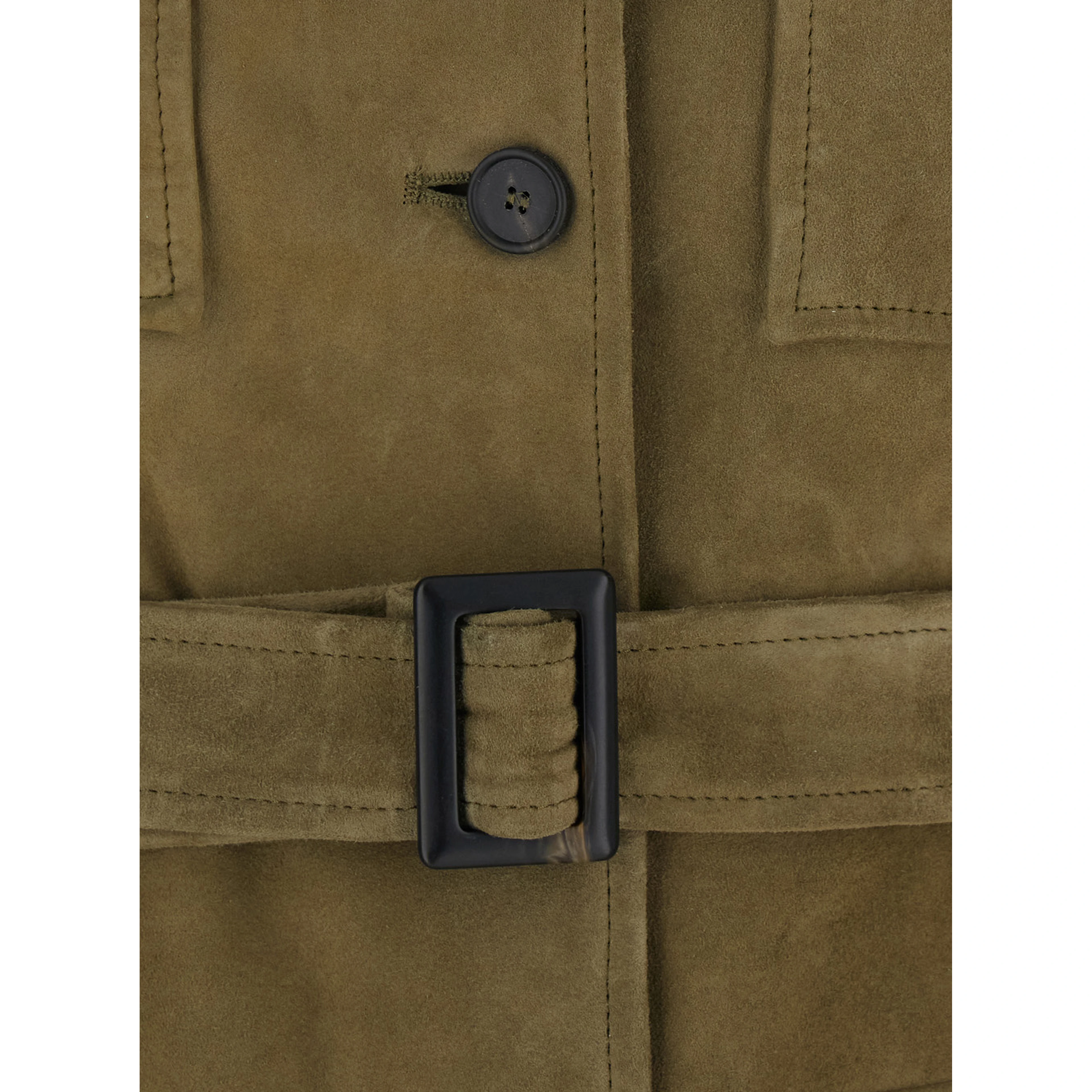 Single-breasted jacket with classic collar and green leather belt for women