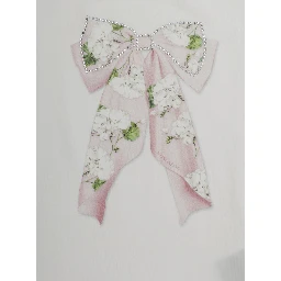 White Stretch Cotton Crew Neck T-Shirt with Rhinestone Decoration for Girls