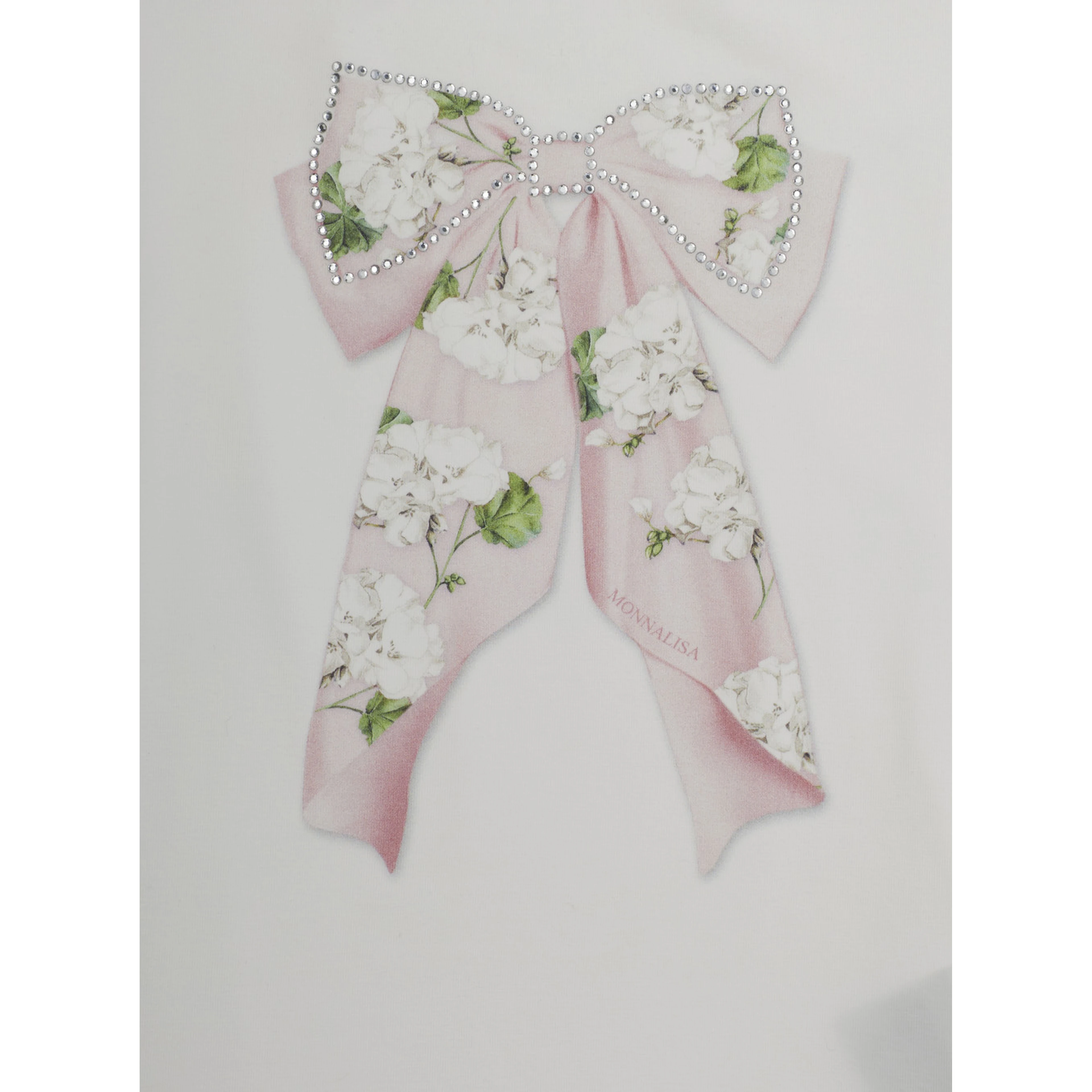 White Stretch Cotton Crew Neck T-Shirt with Rhinestone Decoration for Girls