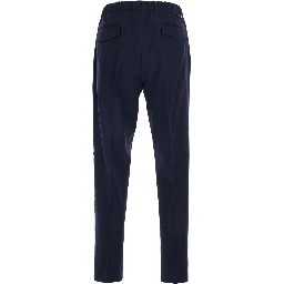 Blue Pants with Side Pockets and Elastic Waist in Wool Blend for Men