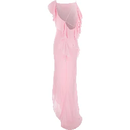 Pink Long Dress with Ruffles in Georgette for Women