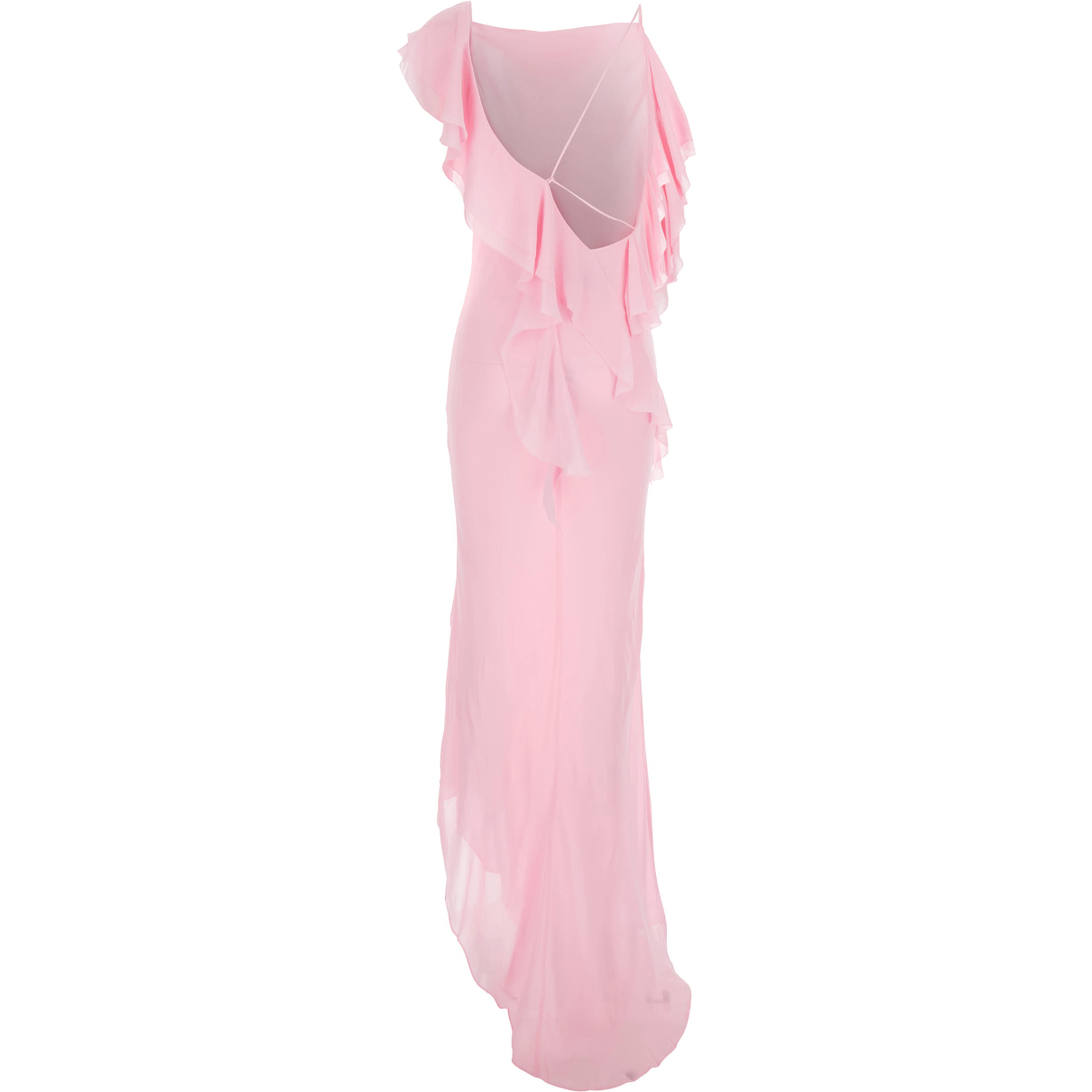 Pink Long Dress with Ruffles in Georgette for Women