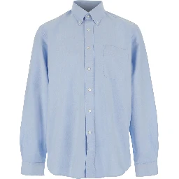 Mens Light Blue Oxford Button Down Shirt with Classic Collar and Long Sleeves in Cotton