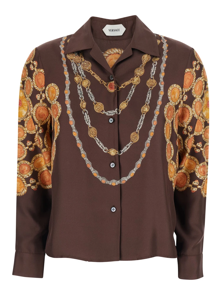 Shirt PRINTED SHIRT LOOK 62 Brown with Printed Silk Motif for Women