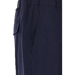 Blue Pants with Side Pockets and Elastic Waist in Wool Blend for Men
