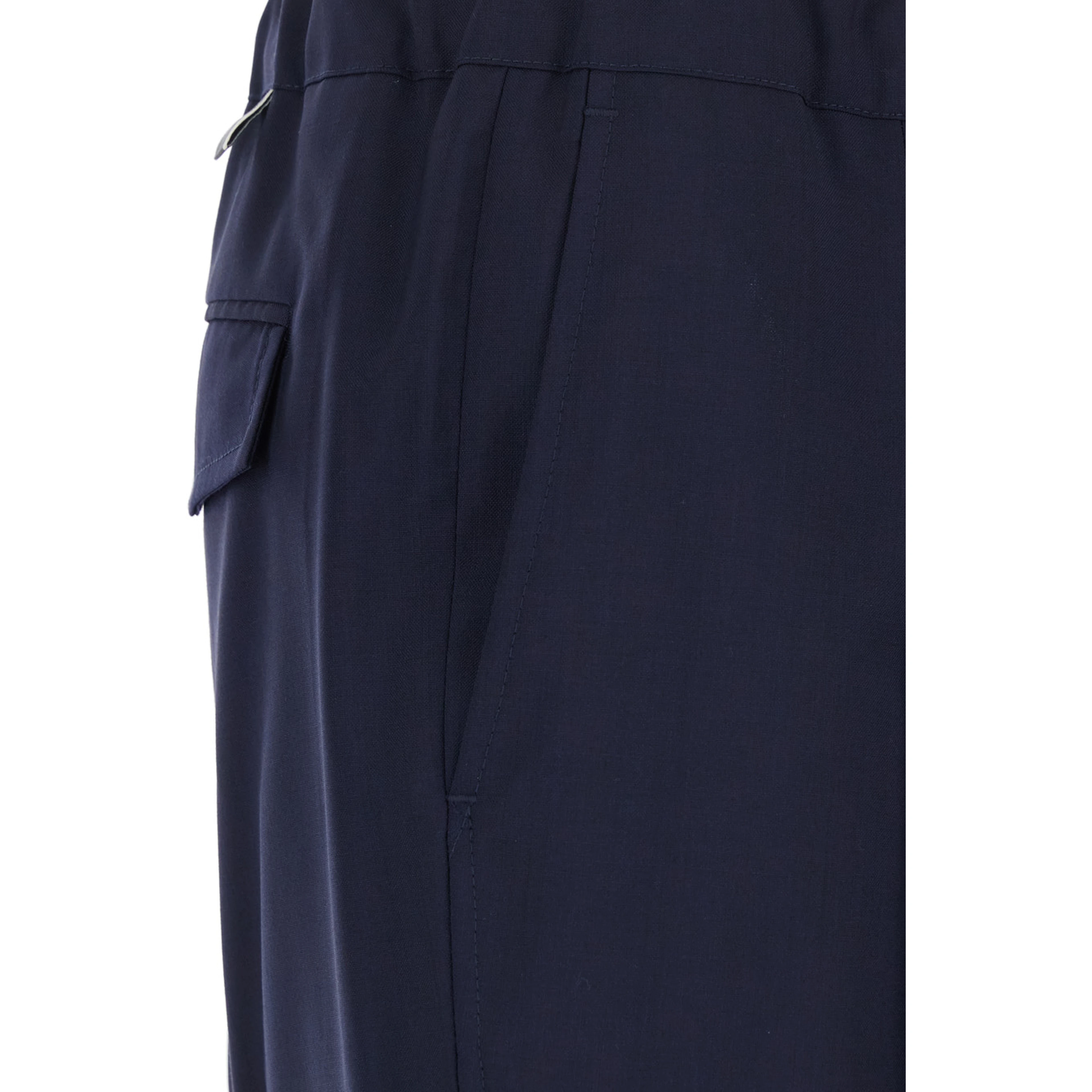 Blue Pants with Side Pockets and Elastic Waist in Wool Blend for Men