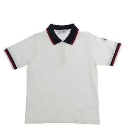 White Polo with Contrast Collar and Logo Patch on Sleeve in Stretch Cotton Baby