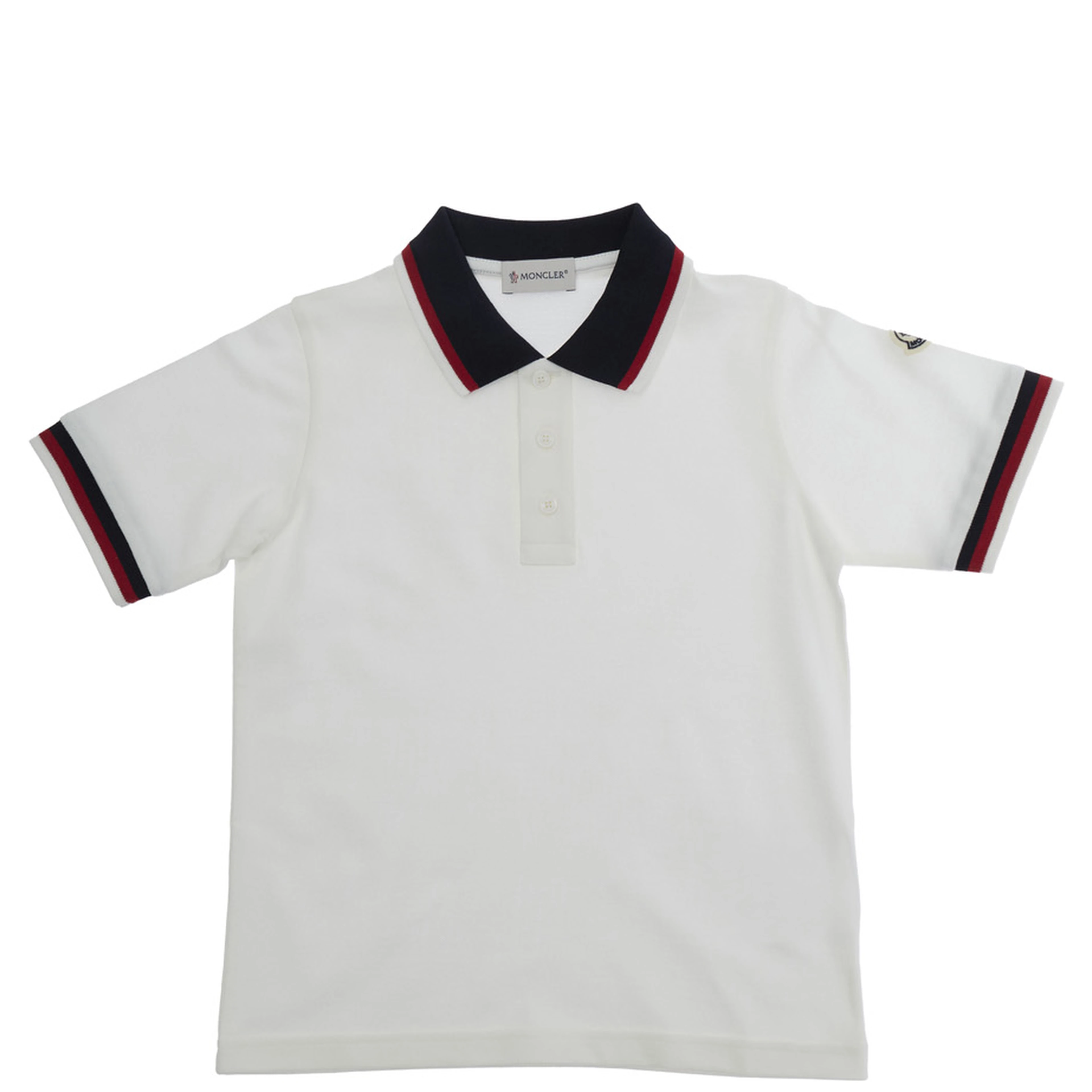 White Polo with Contrast Collar and Logo Patch on Sleeve in Stretch Cotton Baby