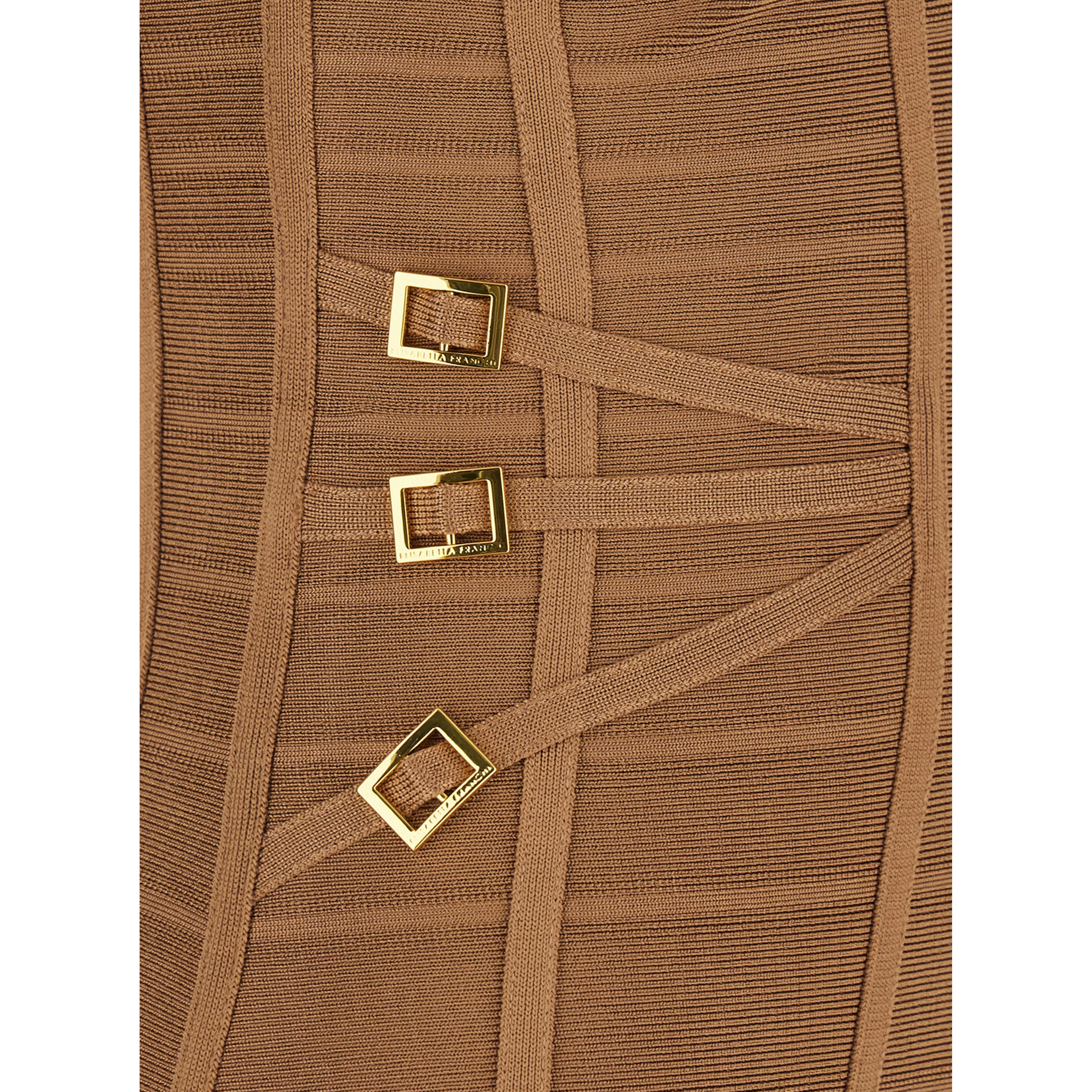 Beige Sleeveless Sheath Dress with Zip Closure on the Back and 3D Effect in Viscose Blend for Women