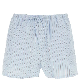 Light blue Shorts with elasticated waist and drawstring and all-over striped print in for women