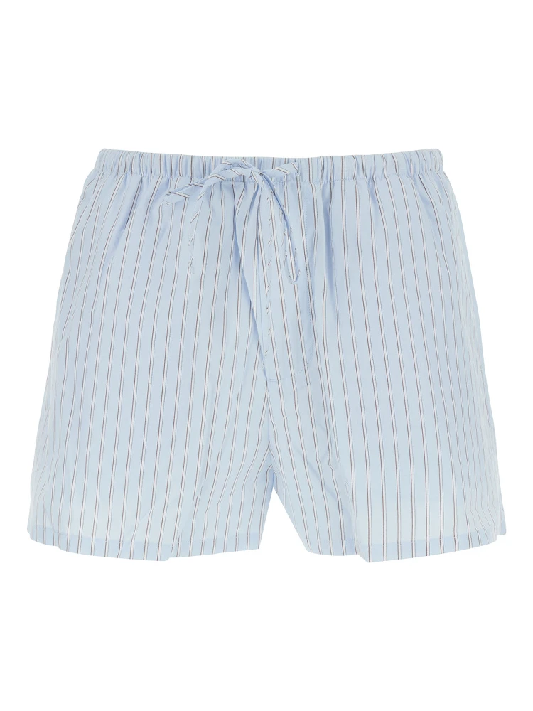 Light blue Shorts with elasticated waist and drawstring and all-over striped print in for women