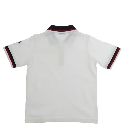 White Polo with Contrast Collar and Logo Patch on Sleeve in Stretch Cotton Baby