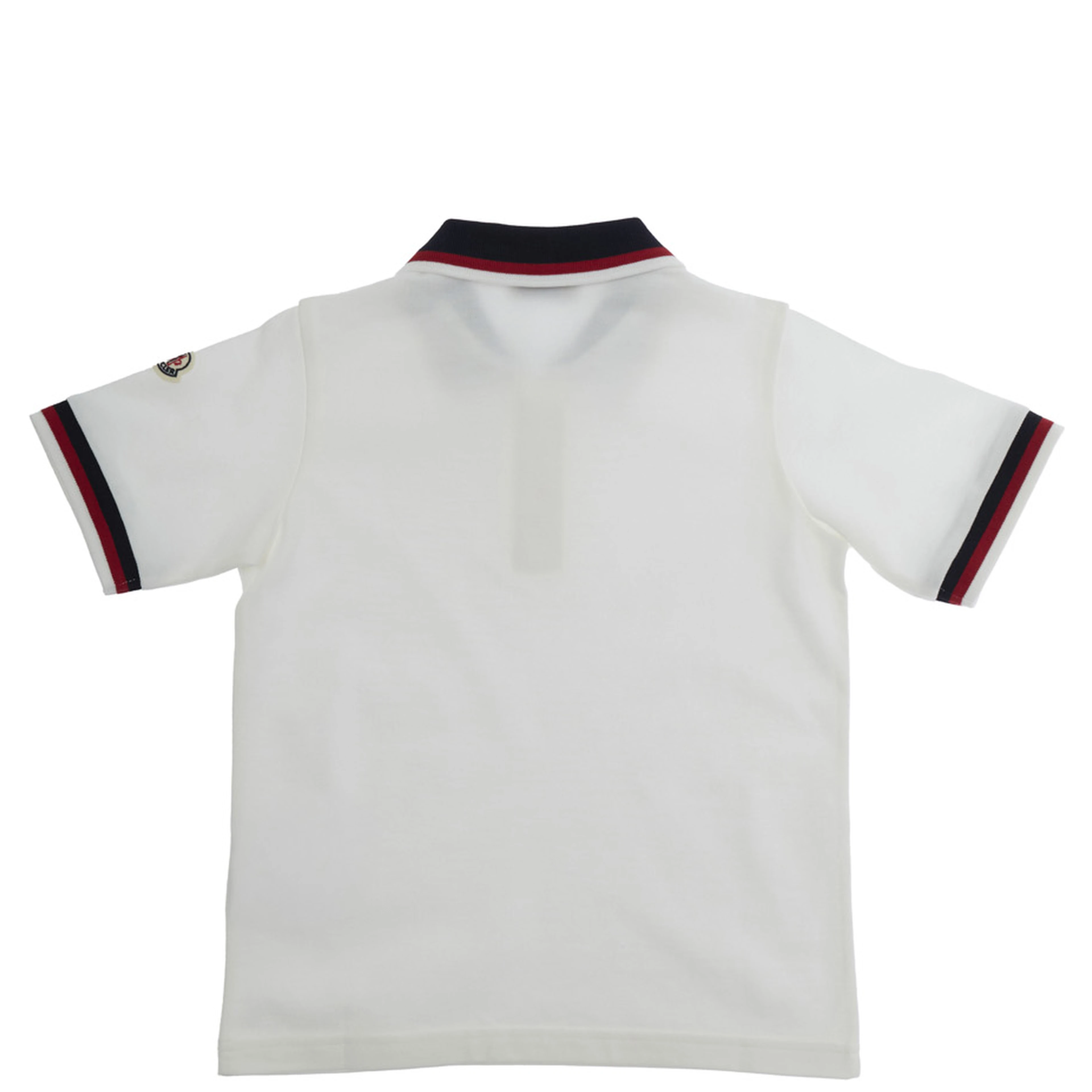 White Polo with Contrast Collar and Logo Patch on Sleeve in Stretch Cotton Baby