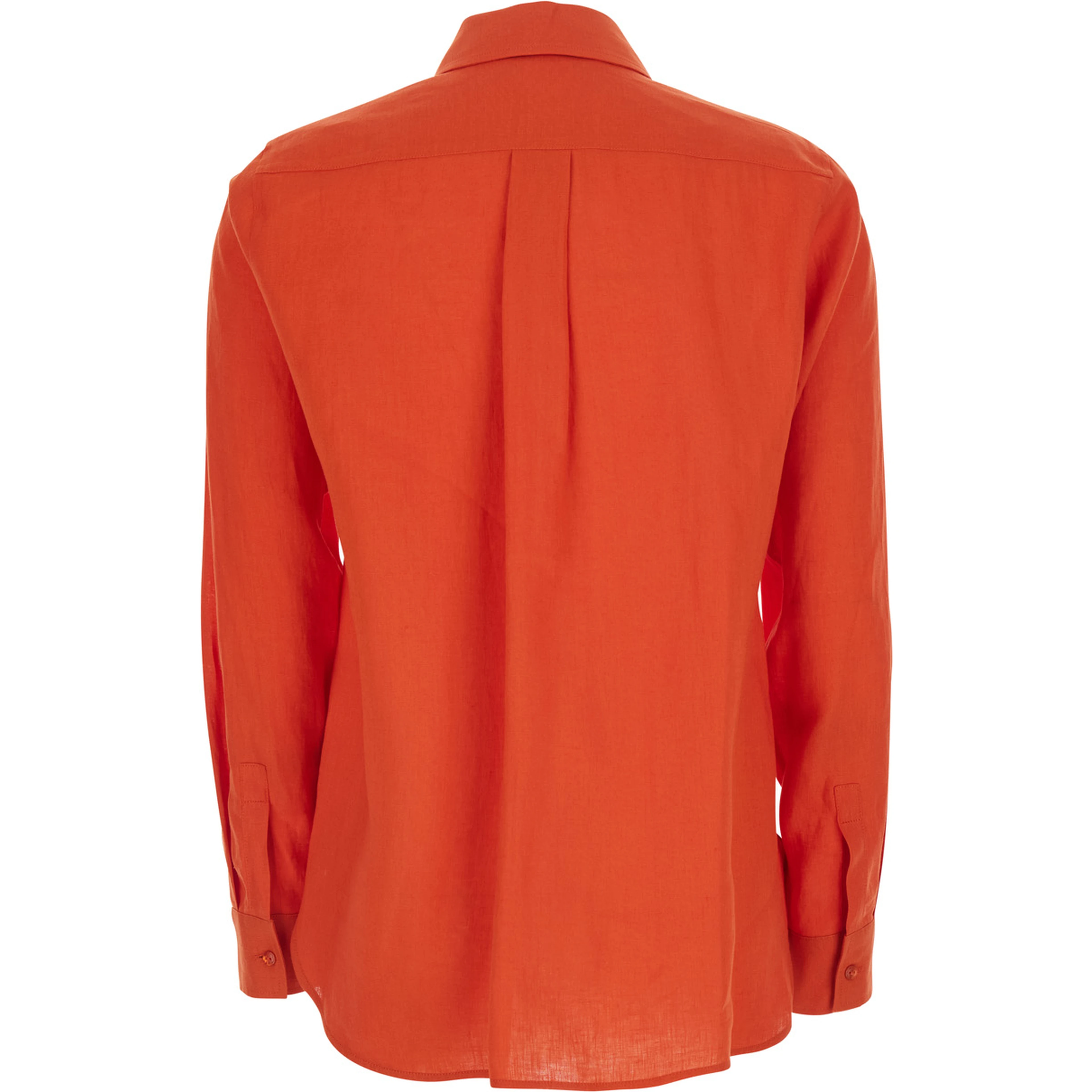 Red Shirt with classic collar and tone-on-tone logo embroidery in linen for women