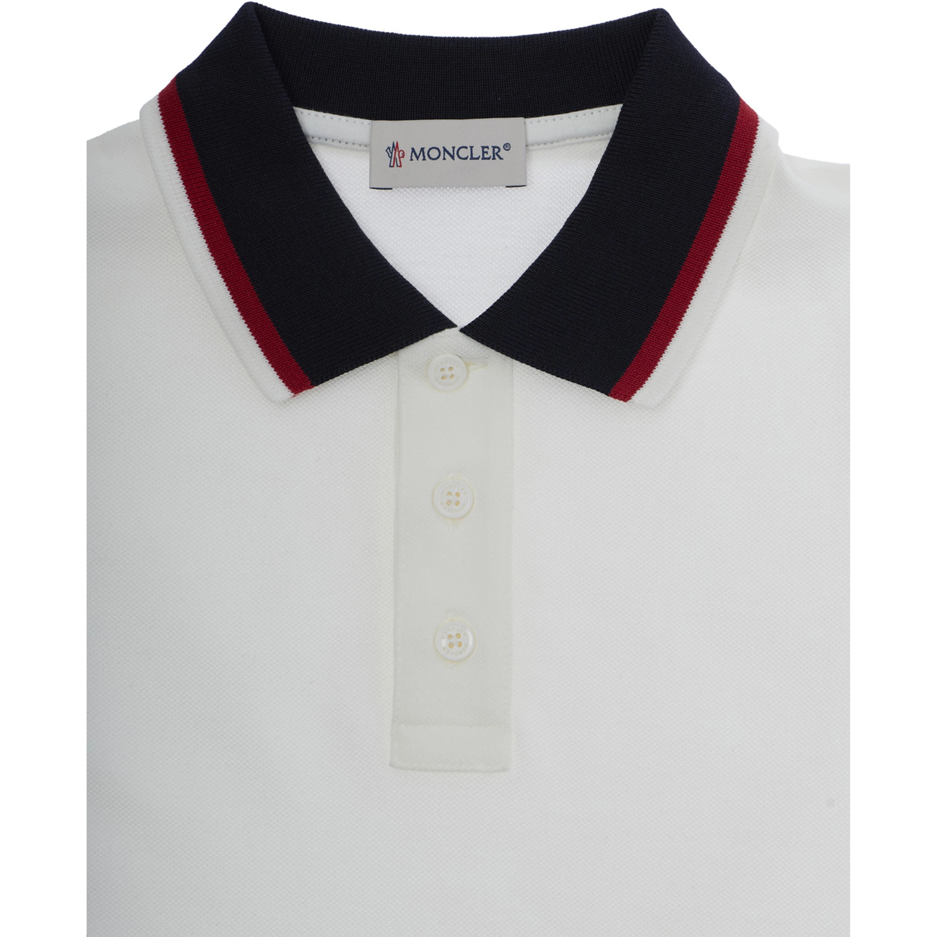 White Polo with Contrast Collar and Logo Patch on Sleeve in Stretch Cotton Baby