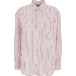Pink Shirt with button-down collar and all-over striped motif in cotton blend for women