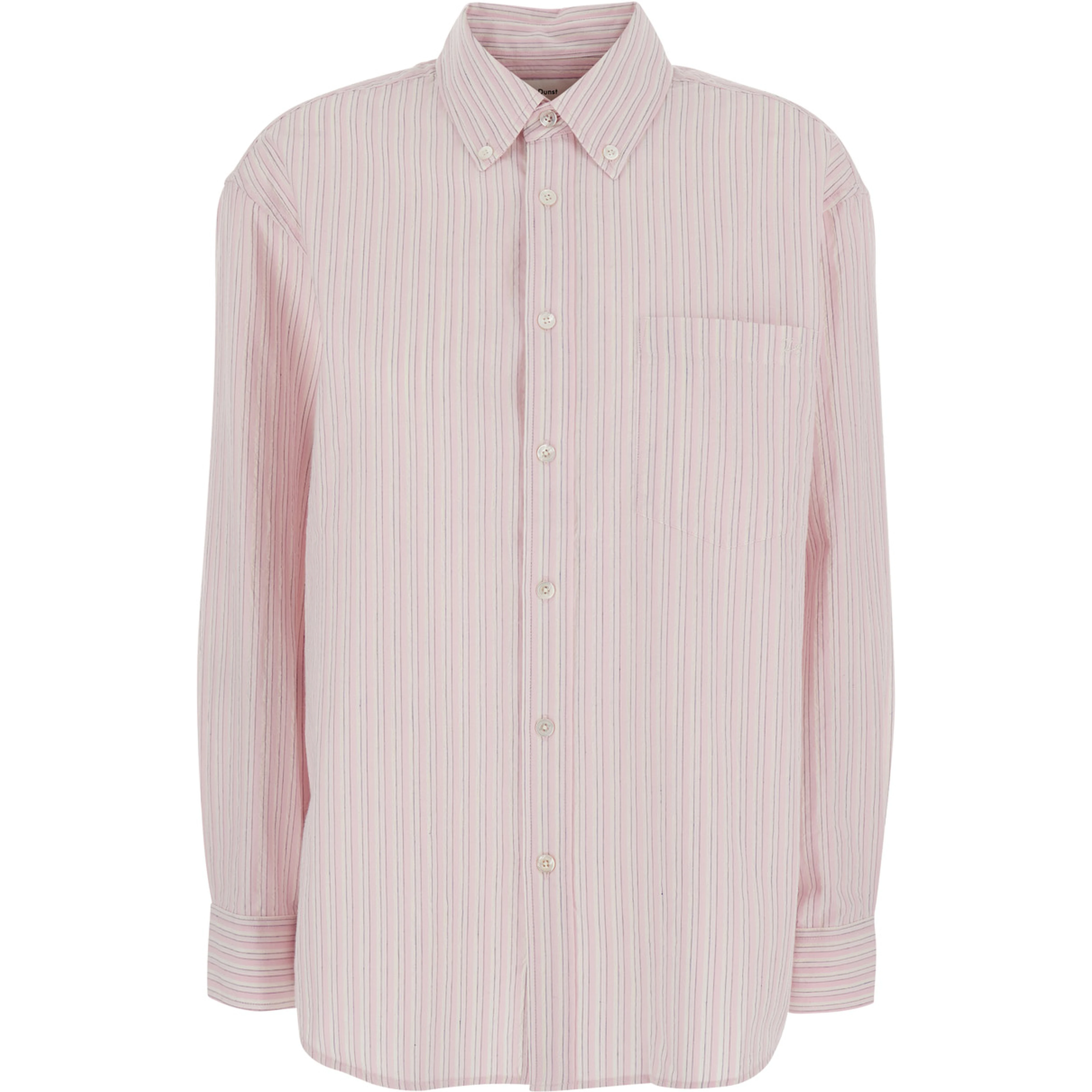Pink Shirt with button-down collar and all-over striped motif in cotton blend for women