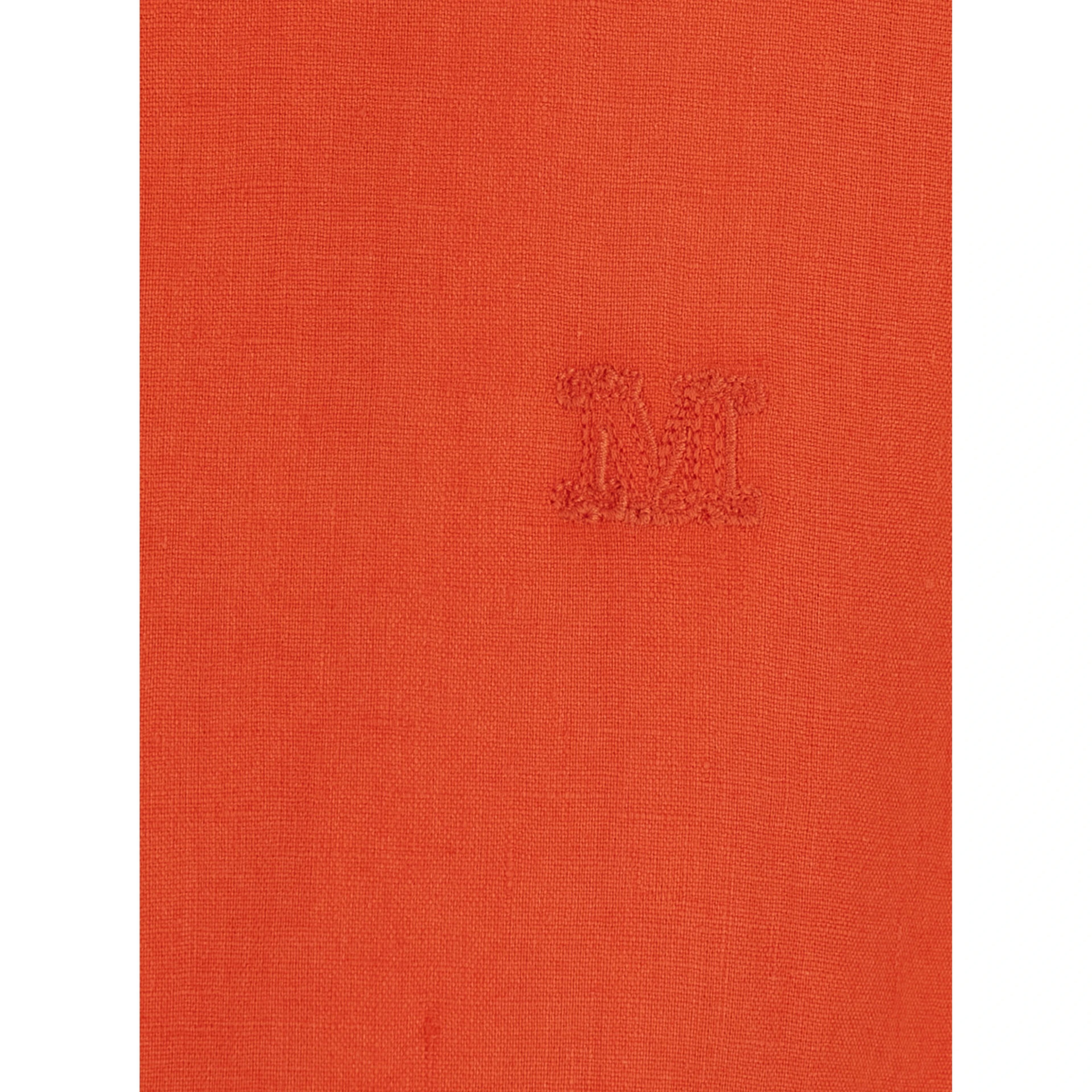 Red Shirt with classic collar and tone-on-tone logo embroidery in linen for women