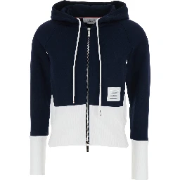 Blue and White Sweatshirt 4Bar Logo on the Side and Color Block Design in Cotton Woman