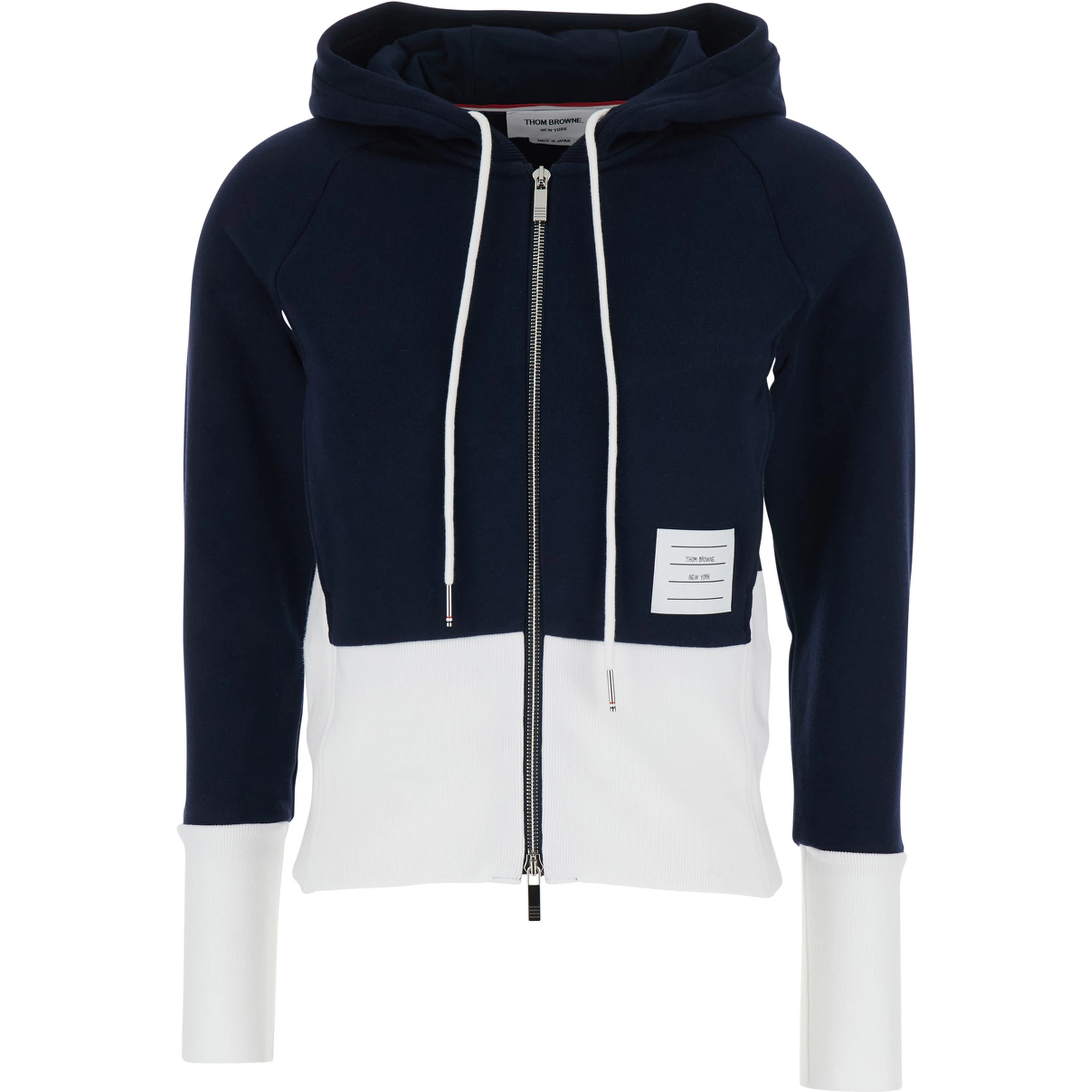 Blue and White Sweatshirt 4Bar Logo on the Side and Color Block Design in Cotton Woman