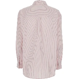 Pink Shirt with button-down collar and all-over striped motif in cotton blend for women
